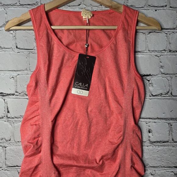 Calia Seamless Tank Ruched Detail Calypso Coral Tunic Top New Size Medium - Picture 3 of 10